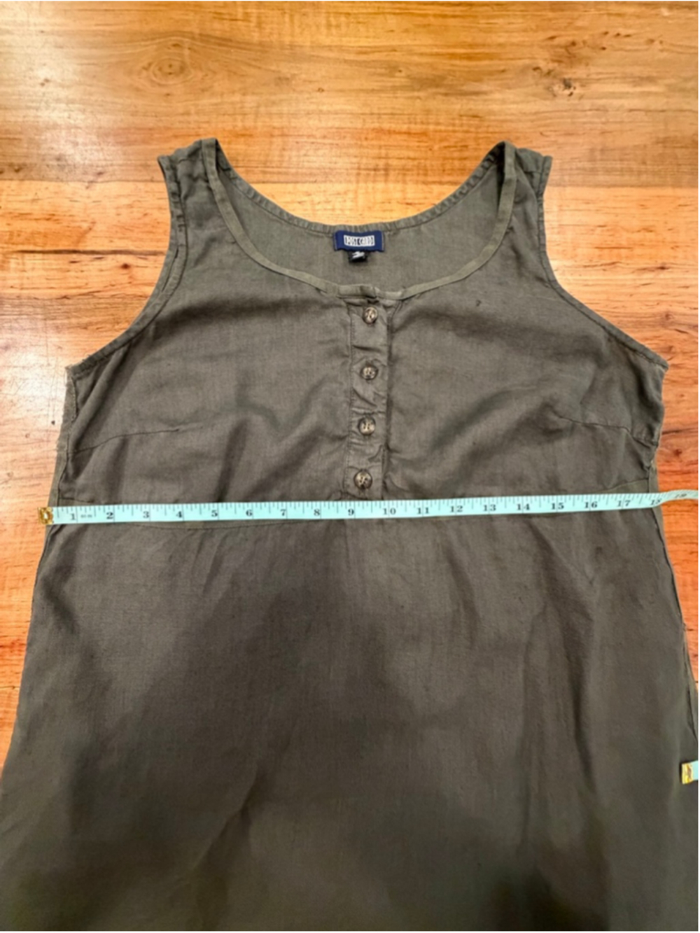 POSTCARD Italy Linen Midi Dress Army Green Button Front Boho Coastal Minimalist - Picture 9 of 12